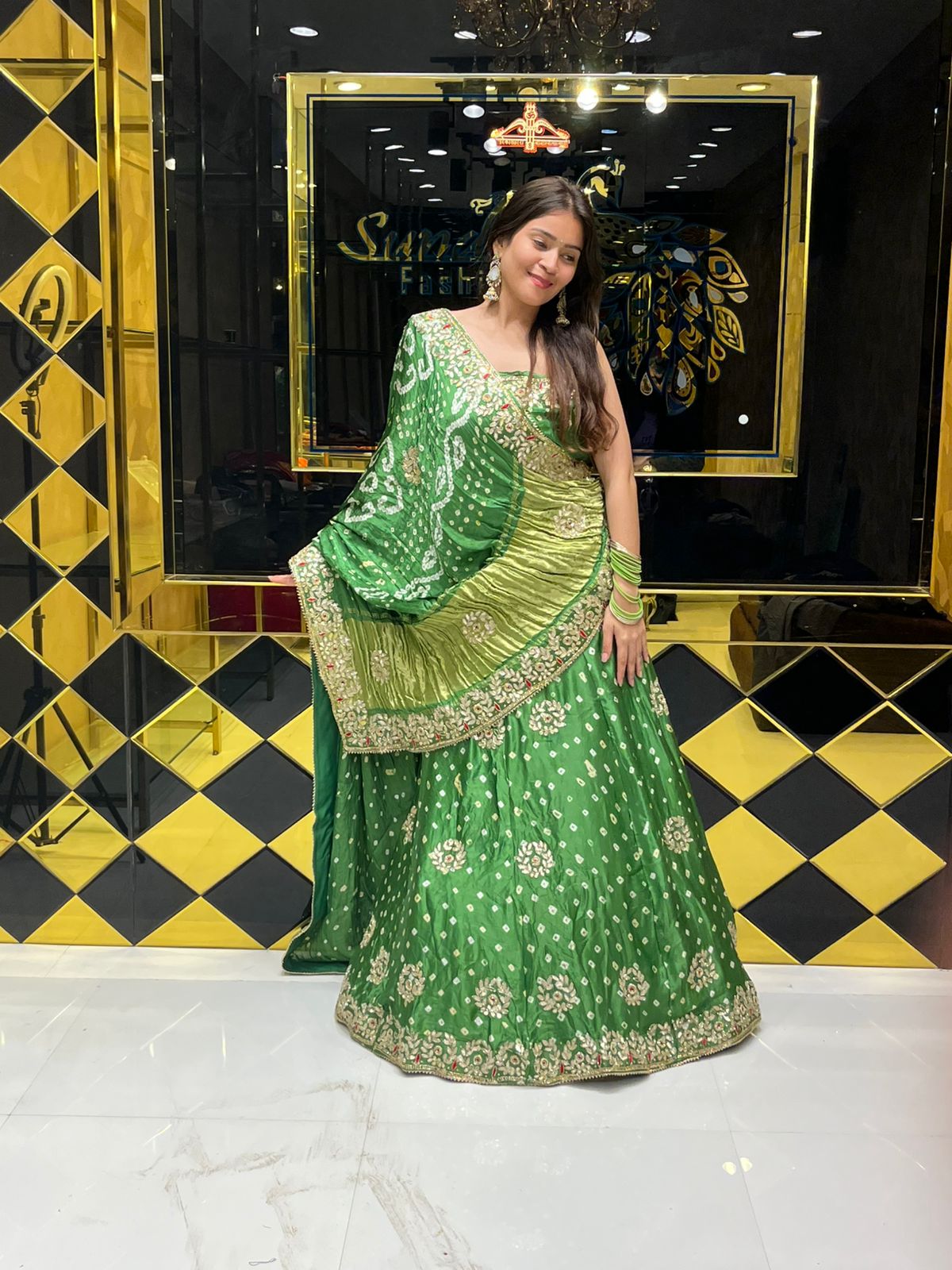 Gajji Silk Bandhej Gotapatti Work Lehenga Set (146)