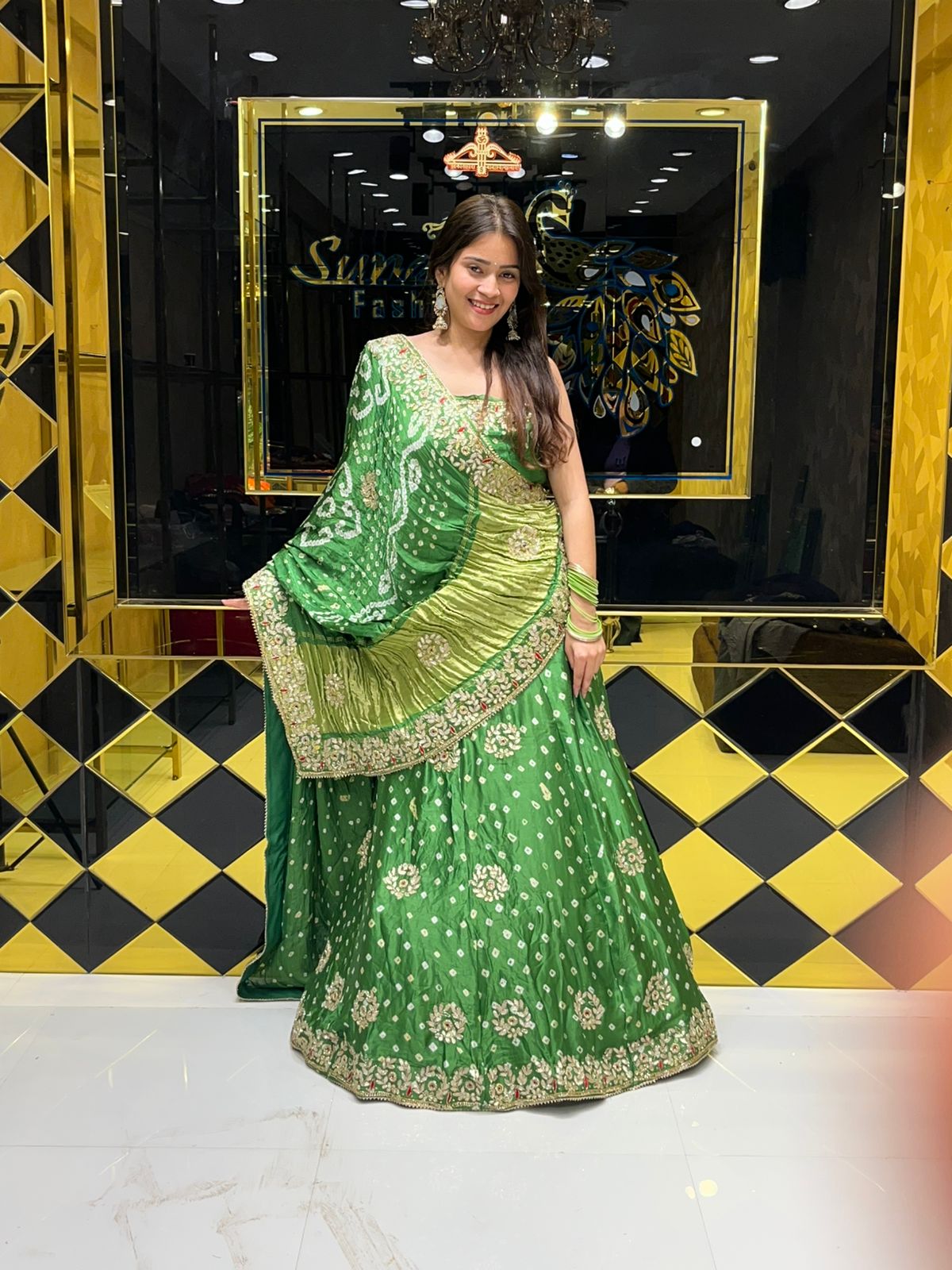 Gajji Silk Bandhej Gotapatti Work Lehenga Set (146)