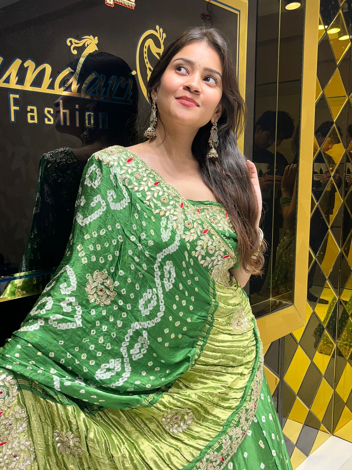 Gajji Silk Bandhej Gotapatti Work Lehenga Set (146)