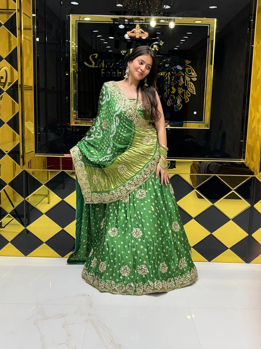 Gajji Silk Bandhej Gotapatti Work Lehenga Set (146)