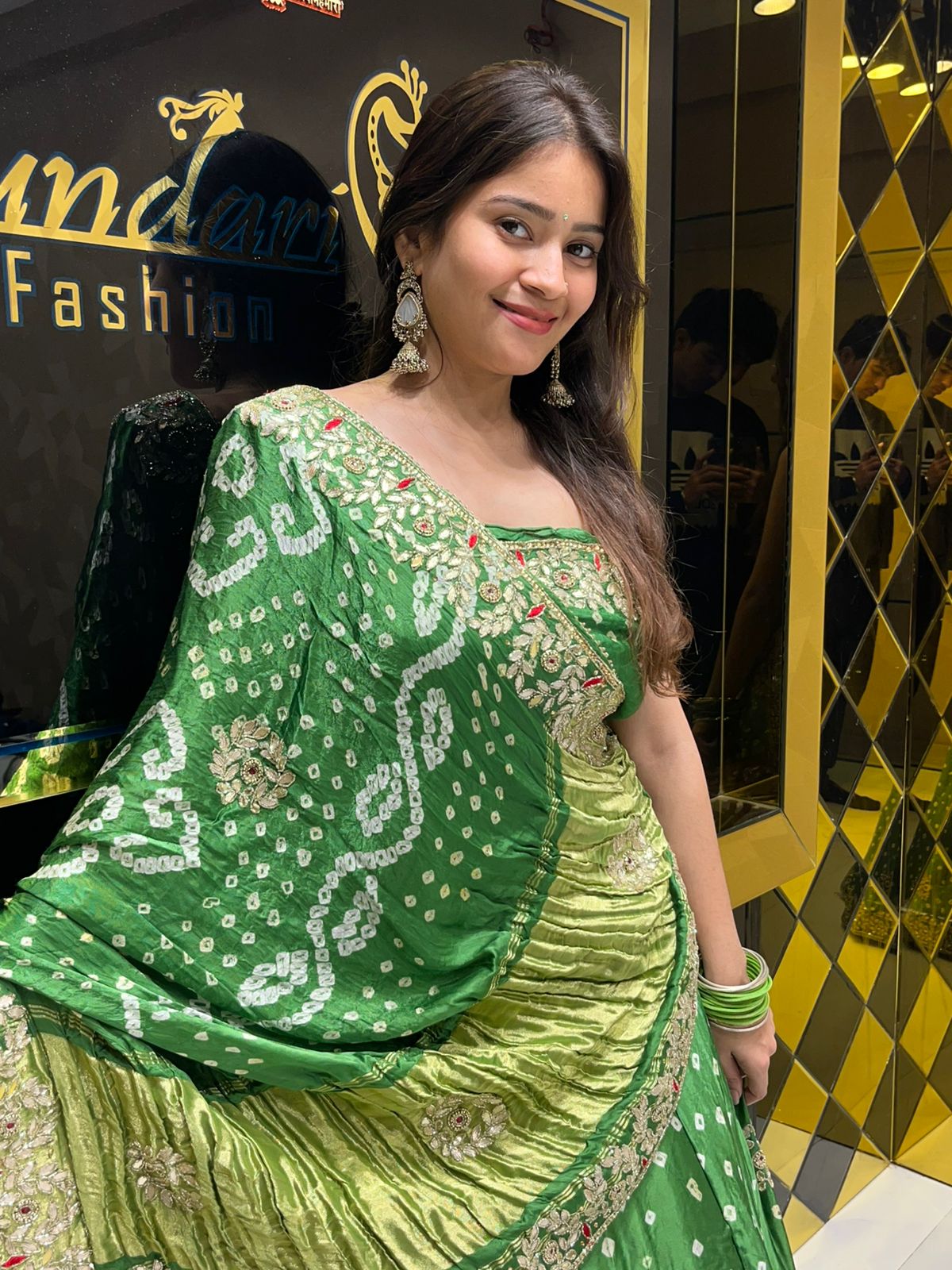 Gajji Silk Bandhej Gotapatti Work Lehenga Set (146)