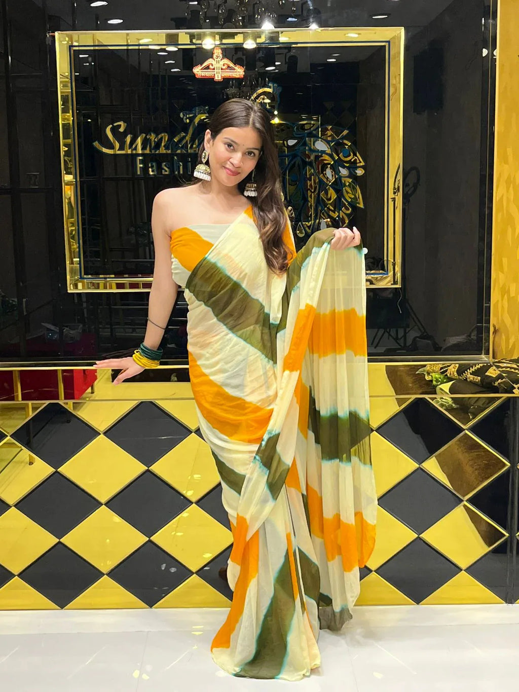 Pure chiffon elegant lehariya saree (147)