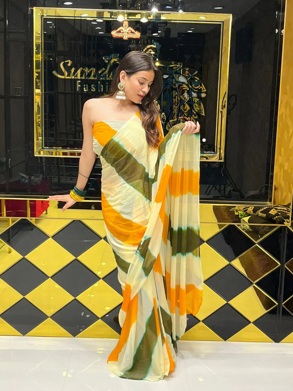 Pure chiffon elegant lehariya saree (147)