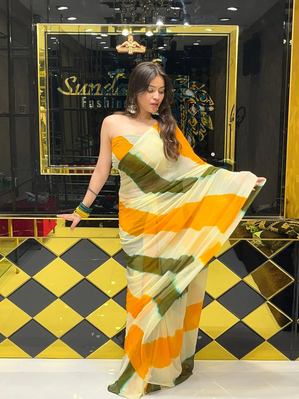 Pure chiffon elegant lehariya saree (147)