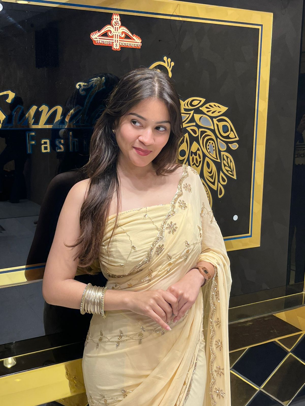 Beige  Golden Handwork Saree (154)