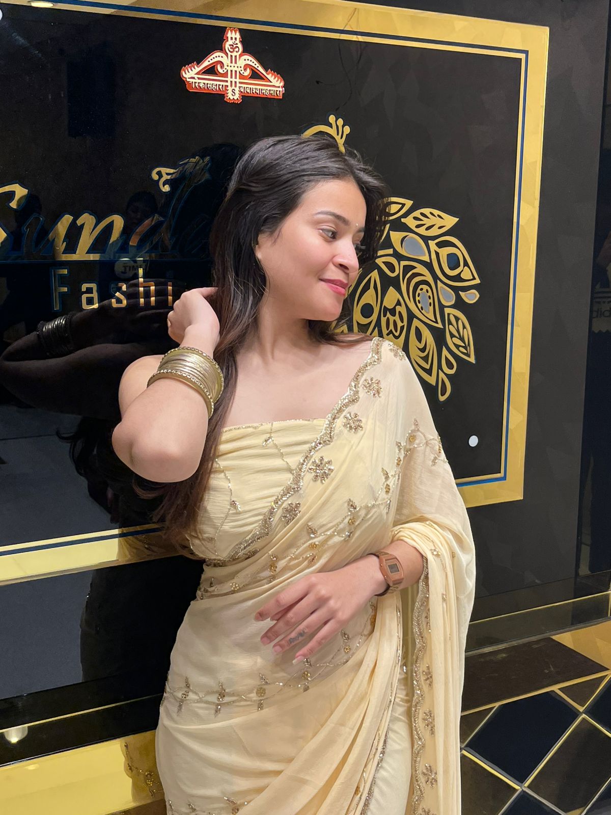 Beige  Golden Handwork Saree (154)