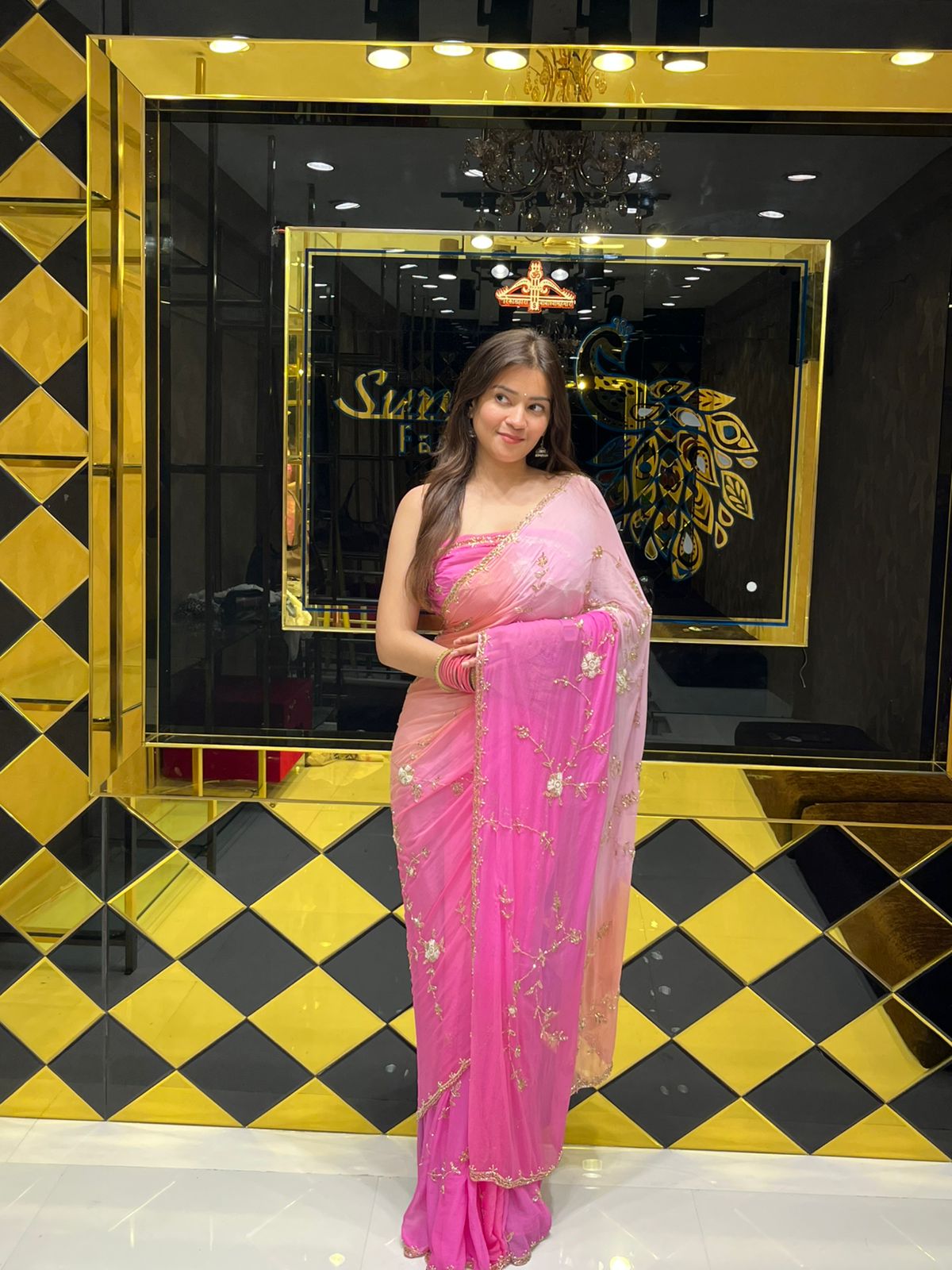 Pink PartyWear Handwork Saree (153)