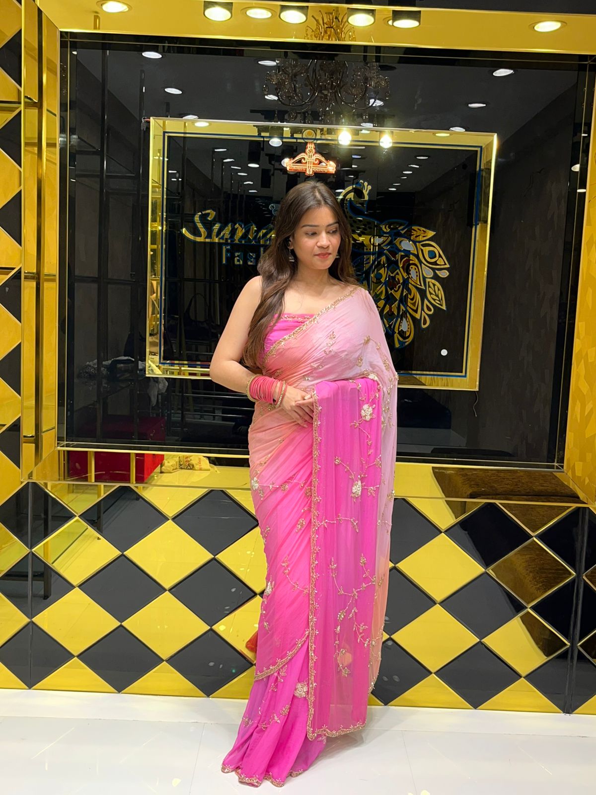 Pink PartyWear Handwork Saree (153)