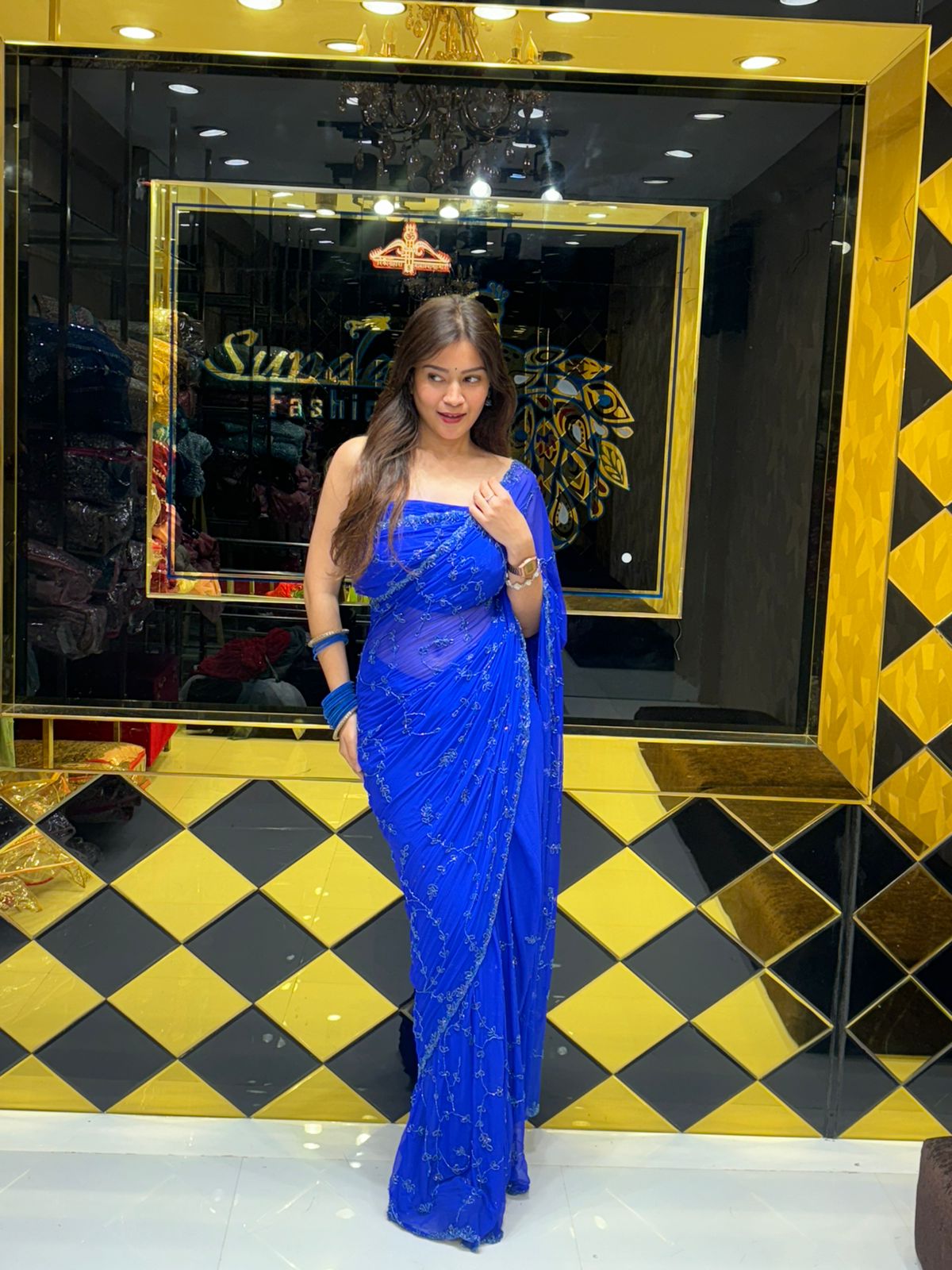 Beautiful Blue Handwork Saree (156)