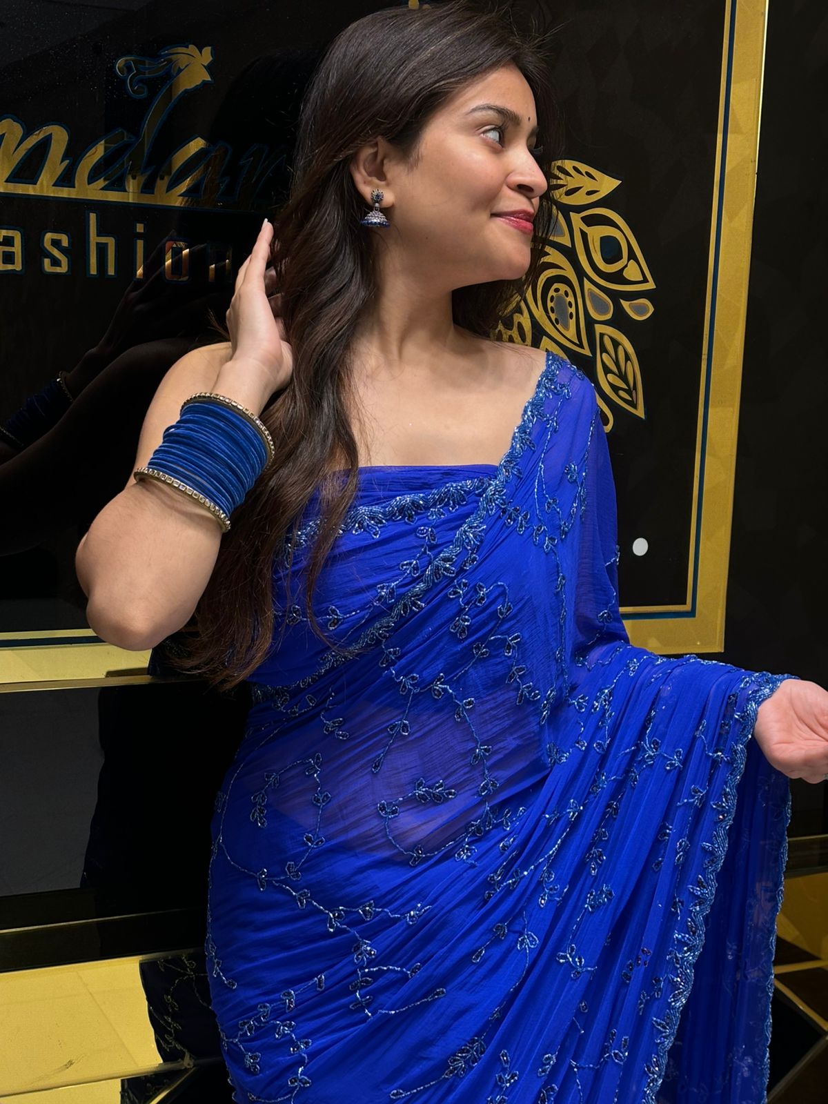 Beautiful Blue Handwork Saree (156)