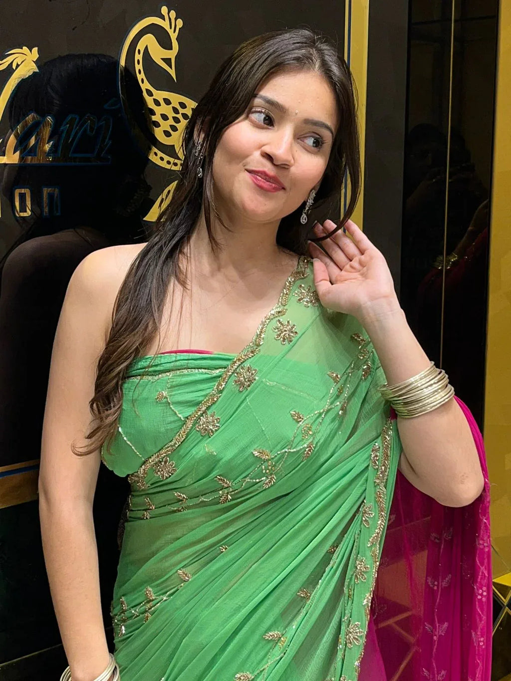 Dual Shade Golden Handwork Saree (155)