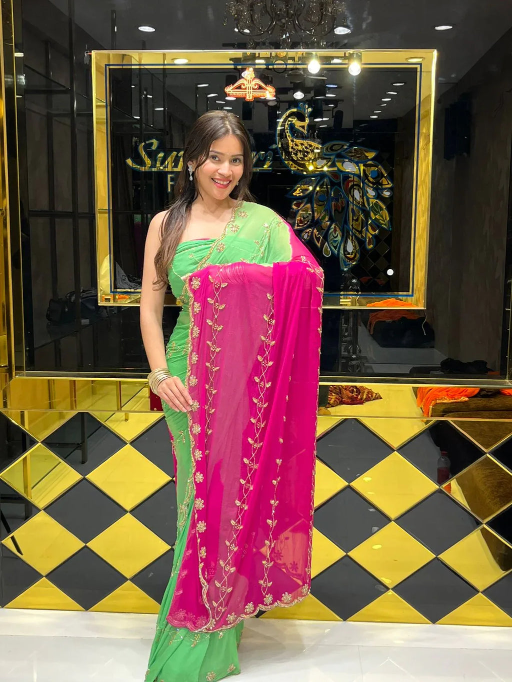 Dual Shade Golden Handwork Saree (155)