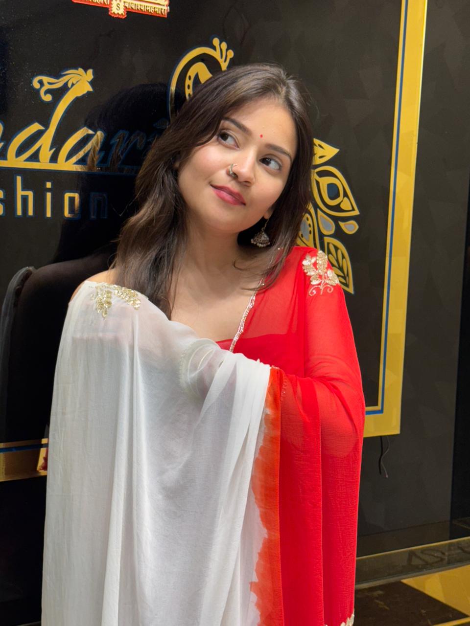 Stylish Red & White Saree (158)