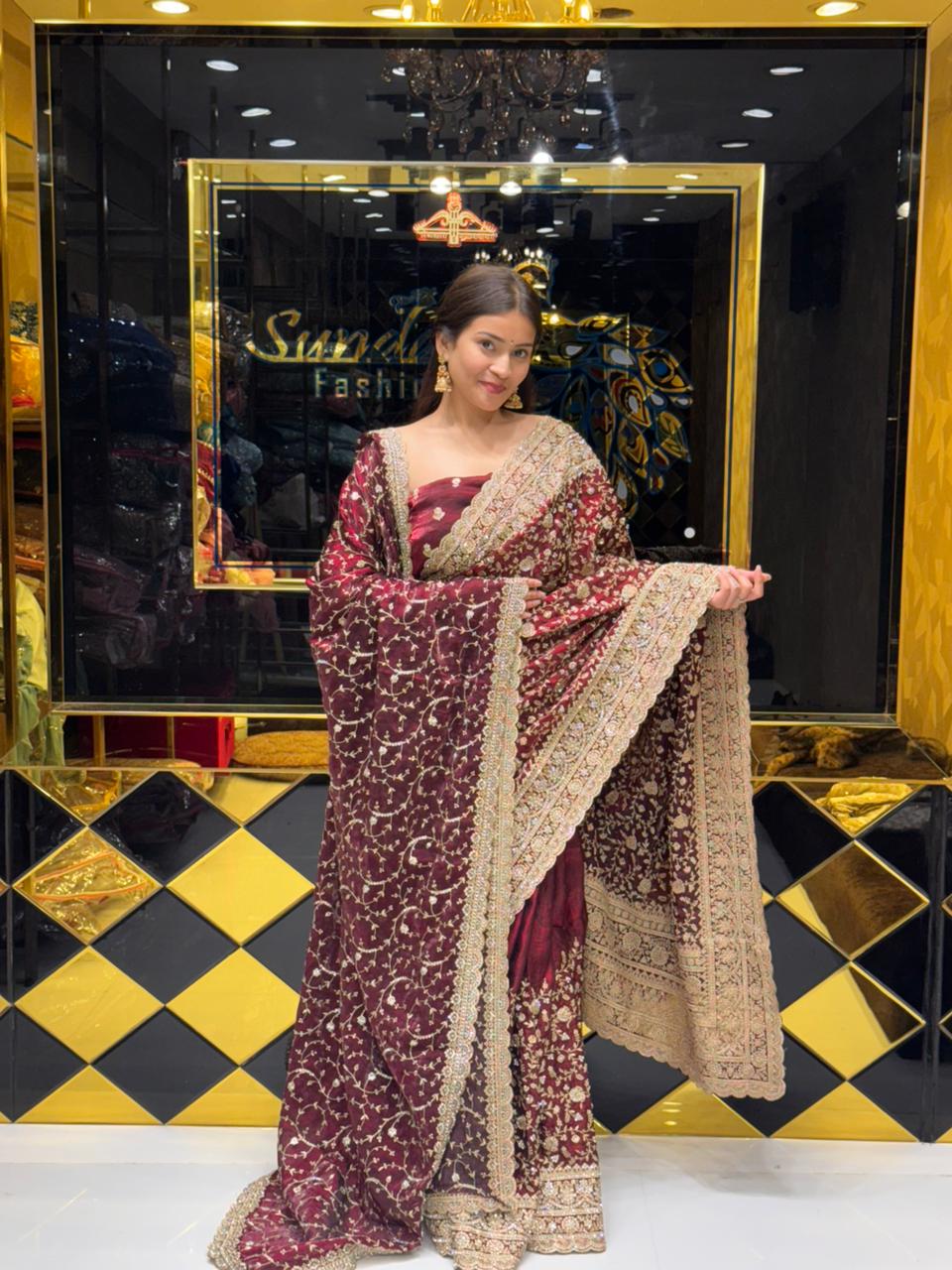 Red  Premium  Saree Dupatta Set (159)