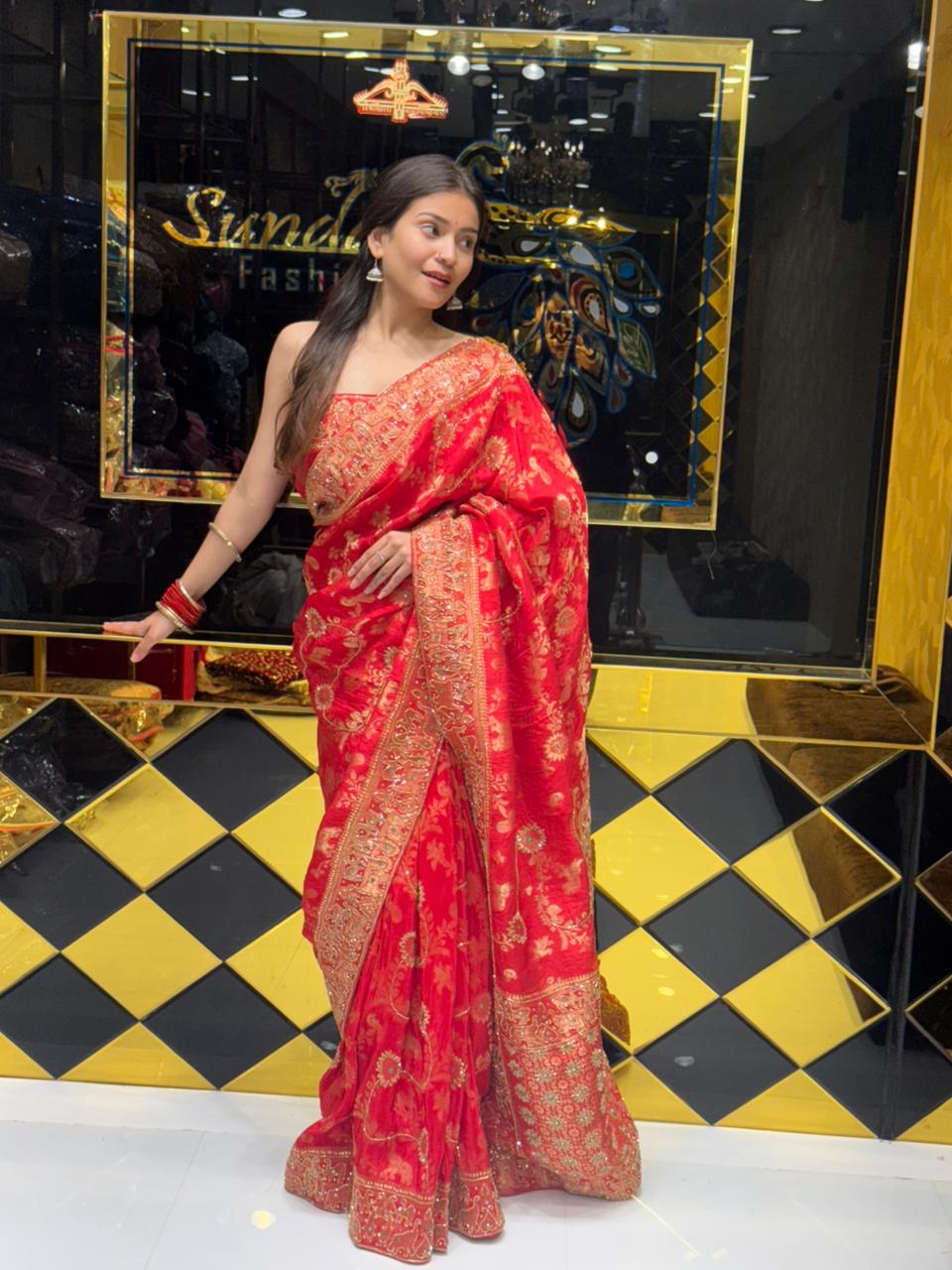 Red Premium Traditional Handwork Saree (160)