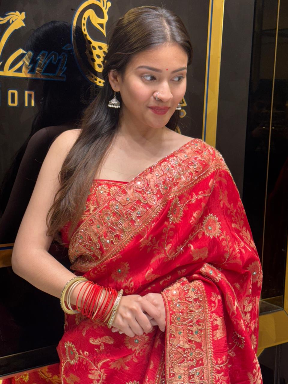 Red Premium Traditional Handwork Saree (160)