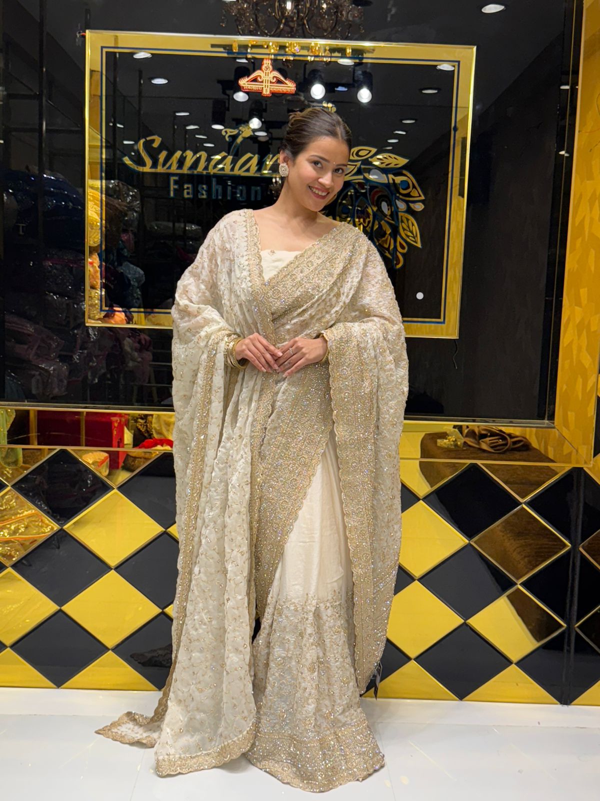 White Premium  Saree Dupatta Set (161)