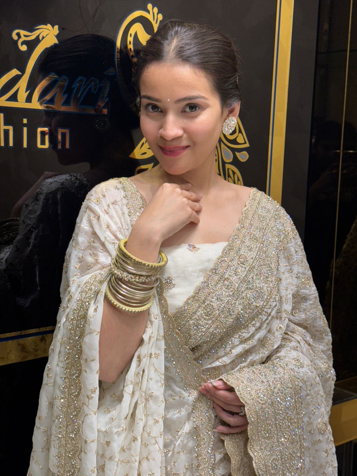 White Premium  Saree Dupatta Set (161)