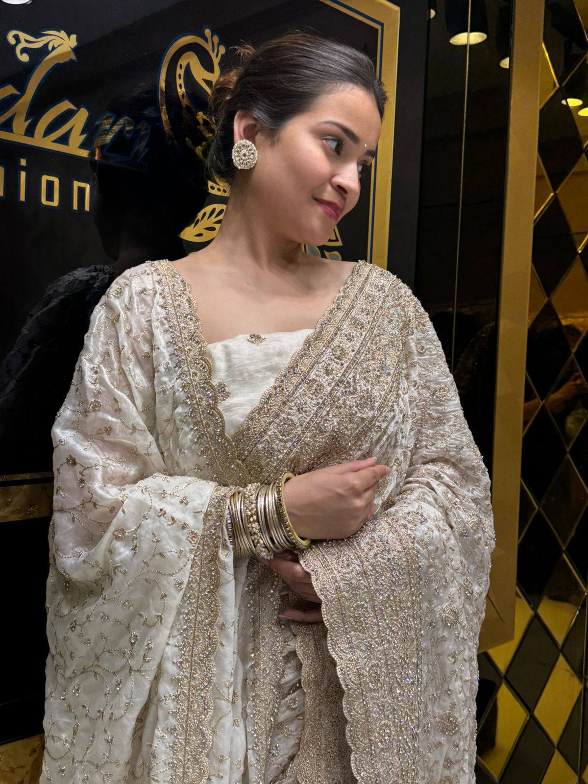 White Premium  Saree Dupatta Set (161)