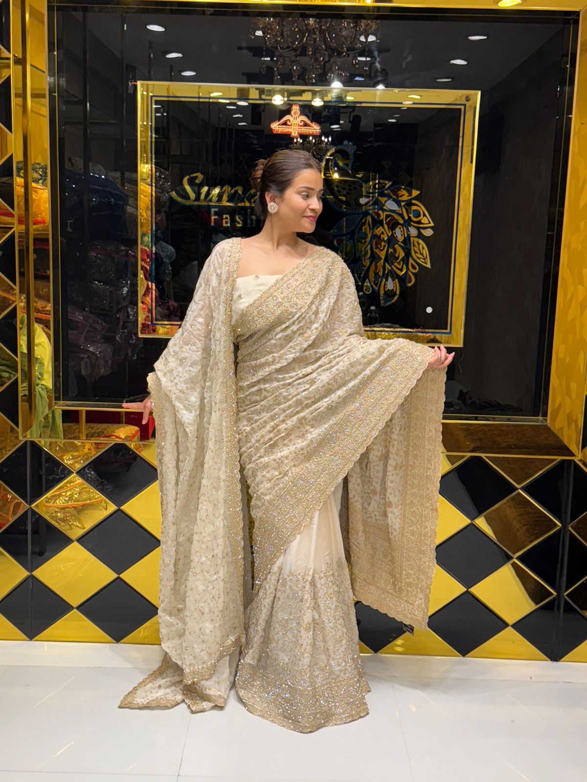 White Premium  Saree Dupatta Set (161)