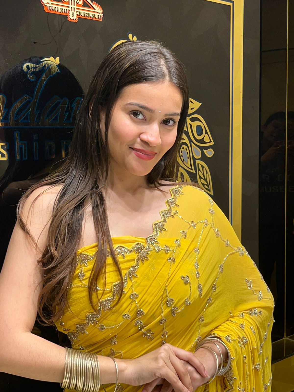 Yellow Pure Chiffon Premium Handwork Saree (162)