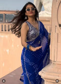 Blue Bandhej Pure Chiffon Premium Handwork Saree (163)