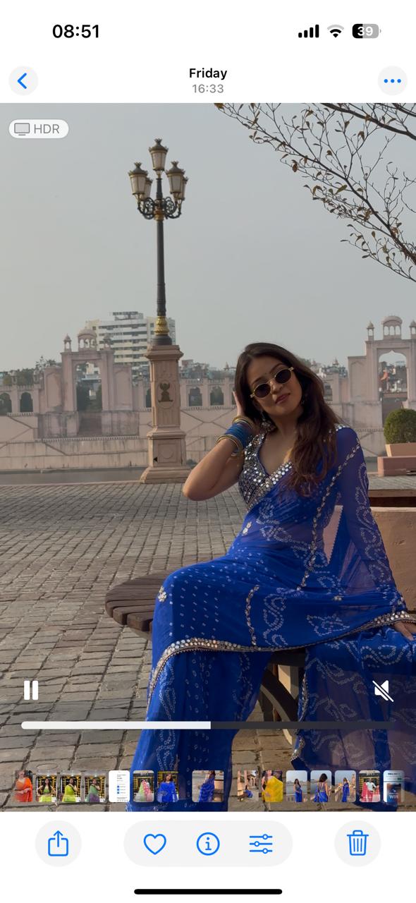 Blue Bandhej Pure Chiffon Premium Handwork Saree (163)