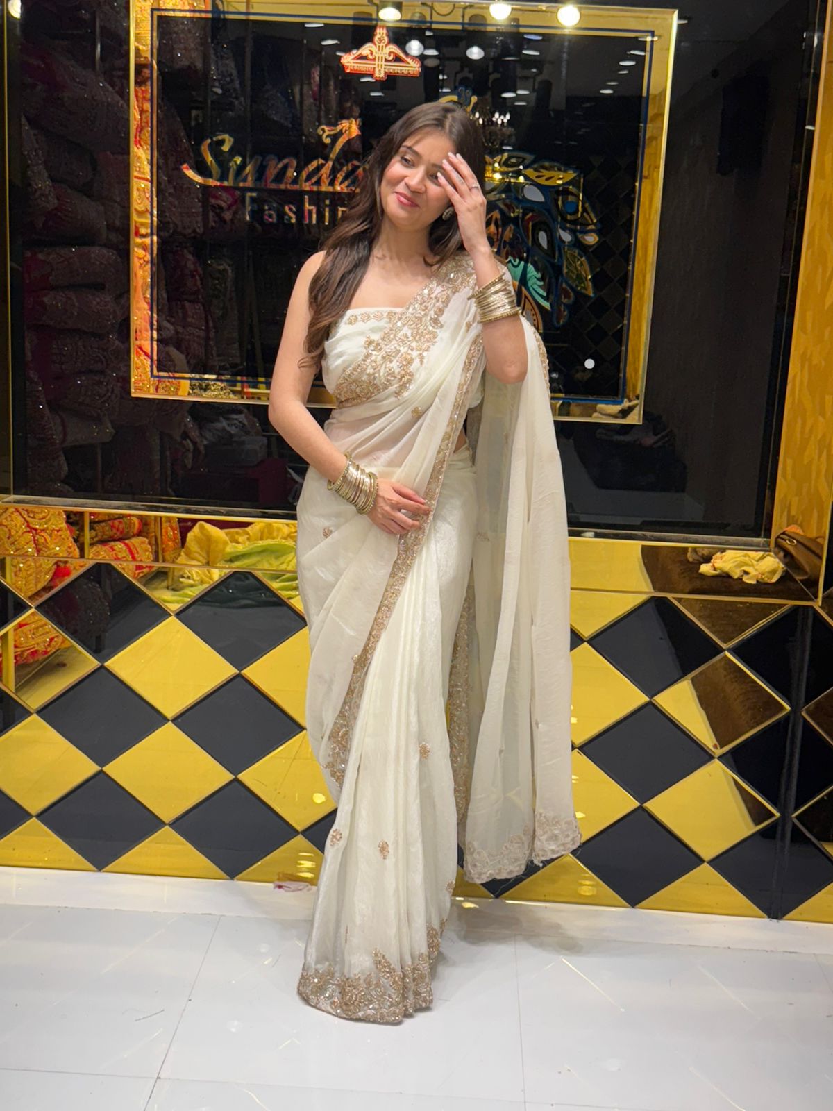 White Tissue Silk Handwork Saree (166)