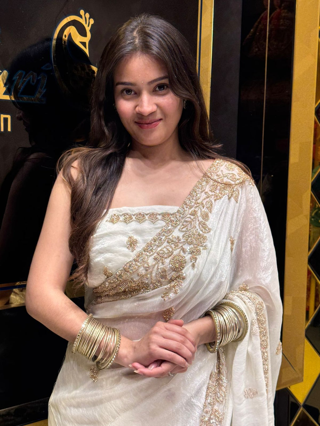 White Tissue Silk Handwork Saree (166)