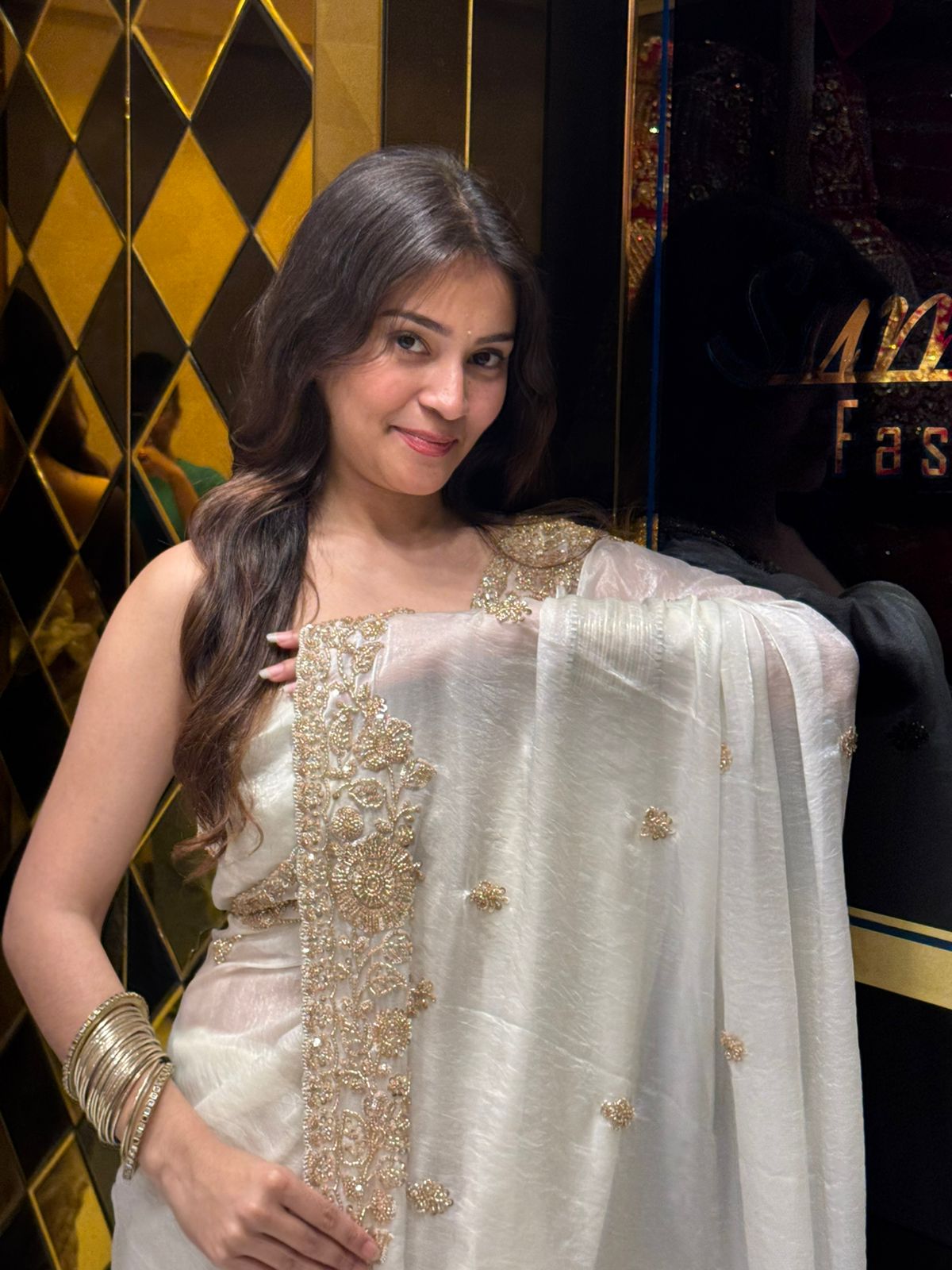 White Tissue Silk Handwork Saree (166)