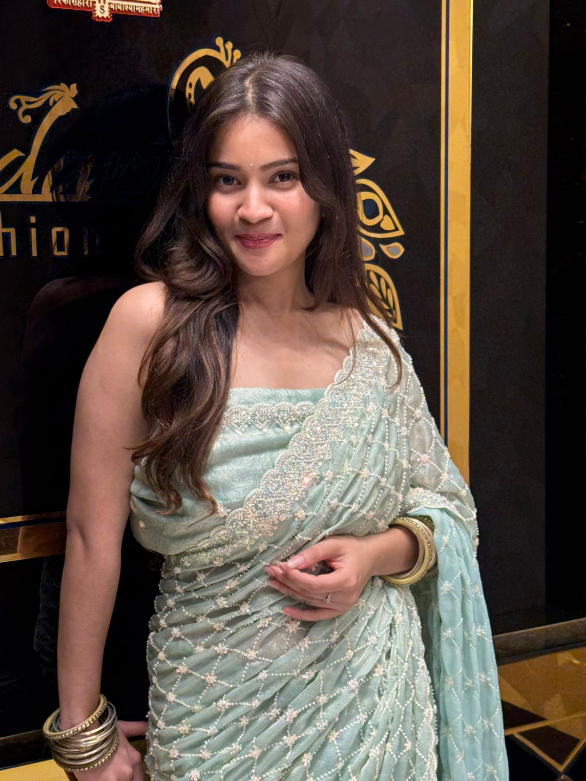 Pastel Green Pearl Handwork Saree (167)