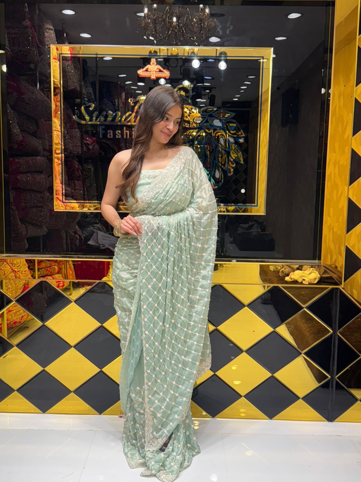 Pastel Green Pearl Handwork Saree (167)