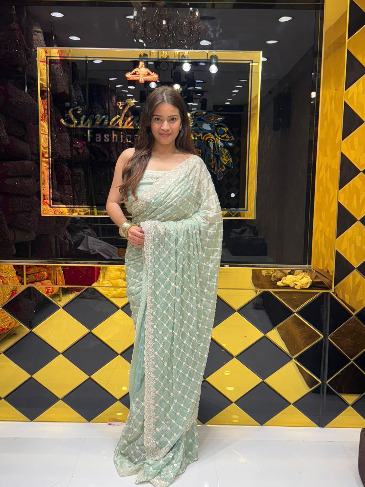 Pastel Green Pearl Handwork Saree (167)