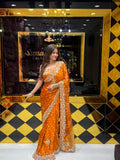 Rust Bandhej Gajji Silk Handwork Saree (170)
