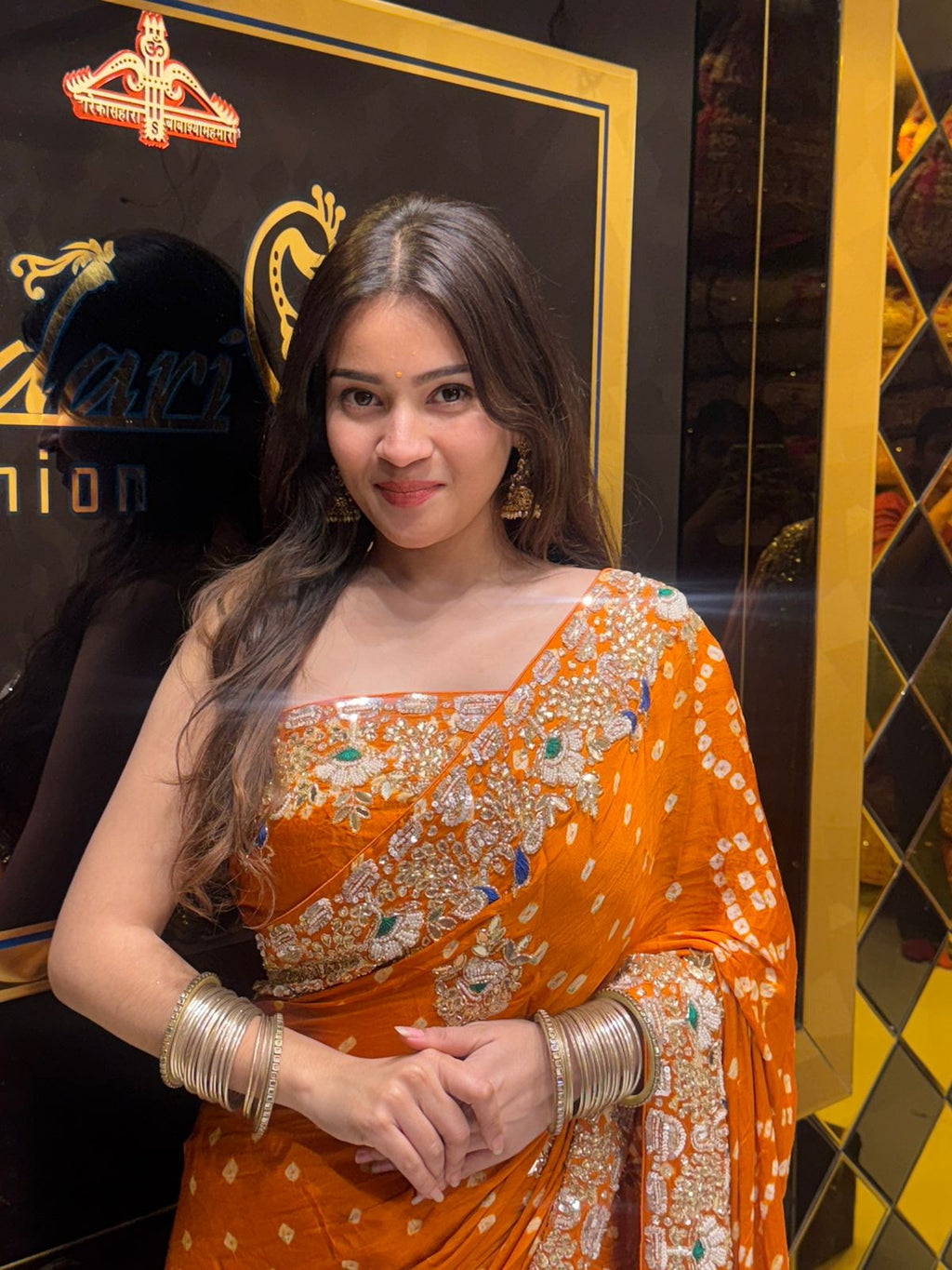 Rust Bandhej Gajji Silk Handwork Saree (170)