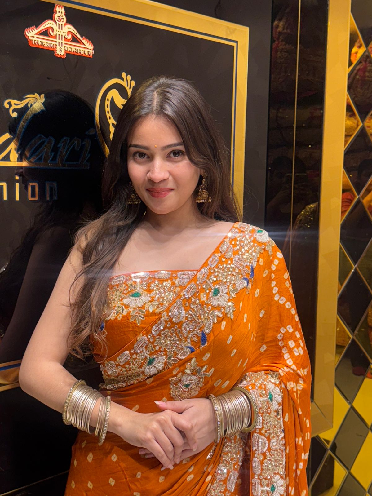 Rust Bandhej Gajji Silk Handwork Saree (170)