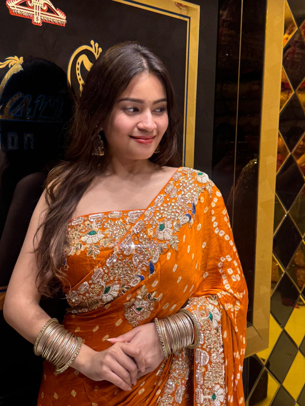 Rust Bandhej Gajji Silk Handwork Saree (170)