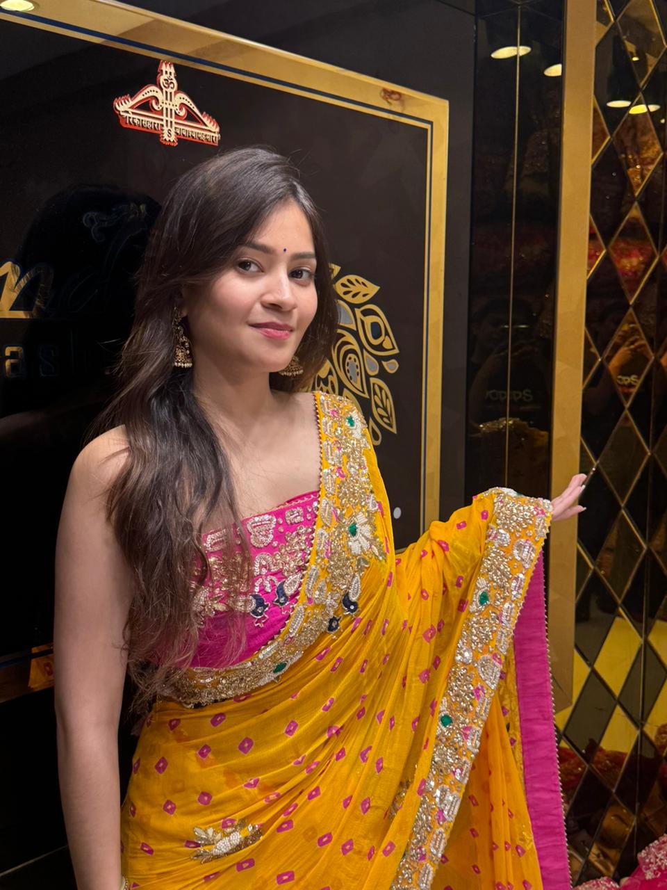 Mustard Colour Pure Chiffon Bandhani Heavy Handwork Saree (172)