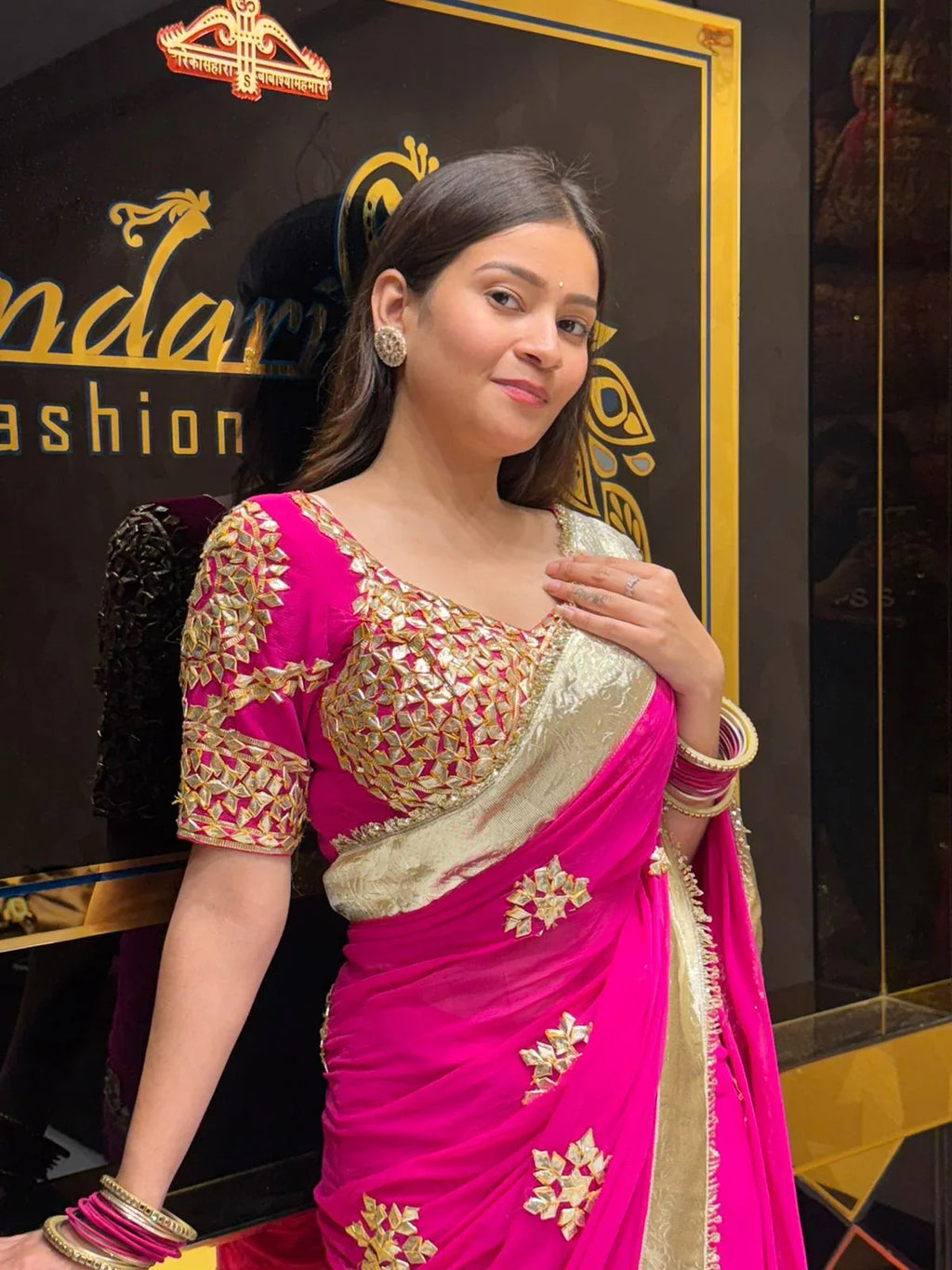Aangi Blouse Pink Gotapati Saree (174)