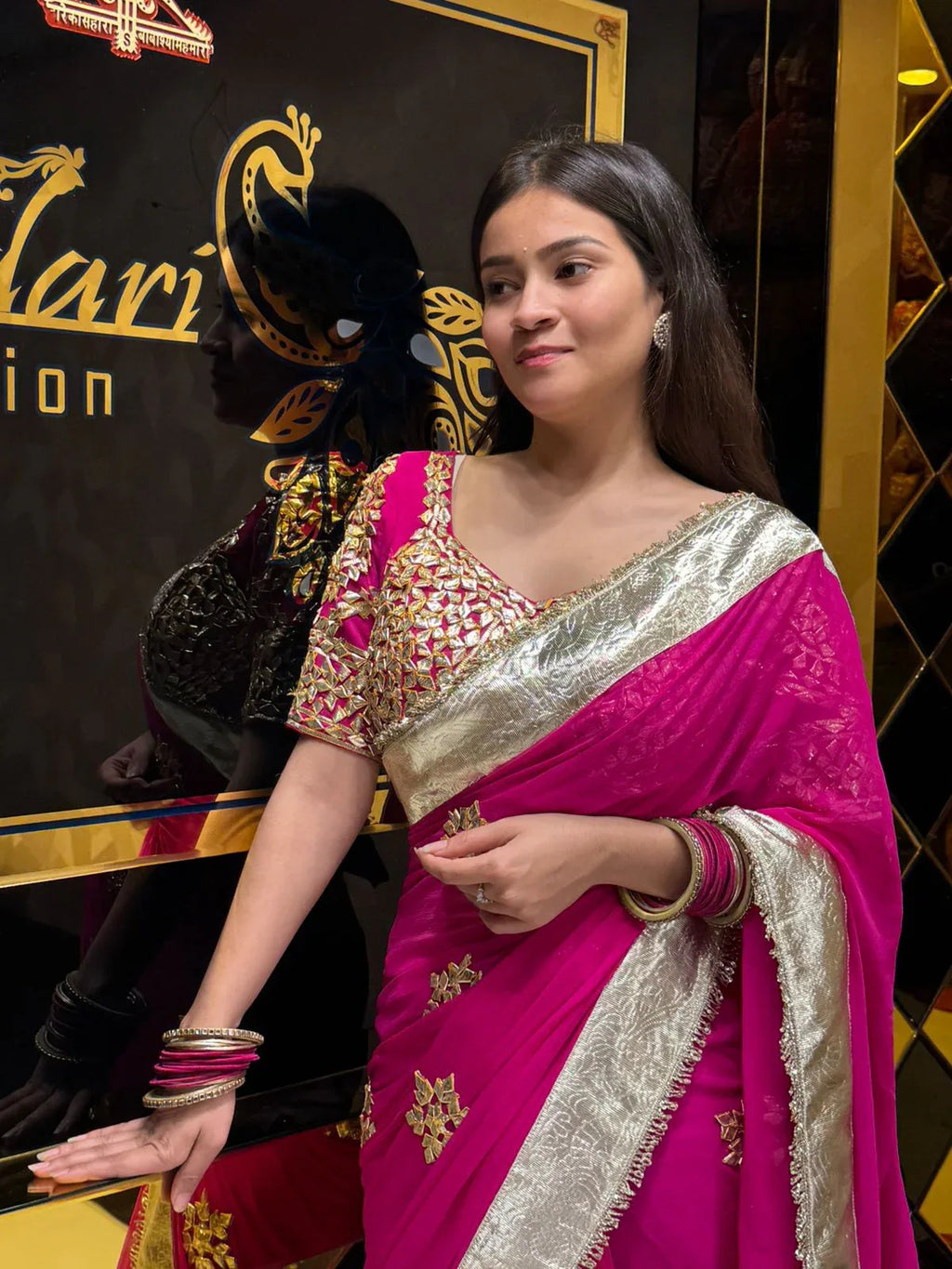Aangi Blouse Pink Gotapati Saree (174)