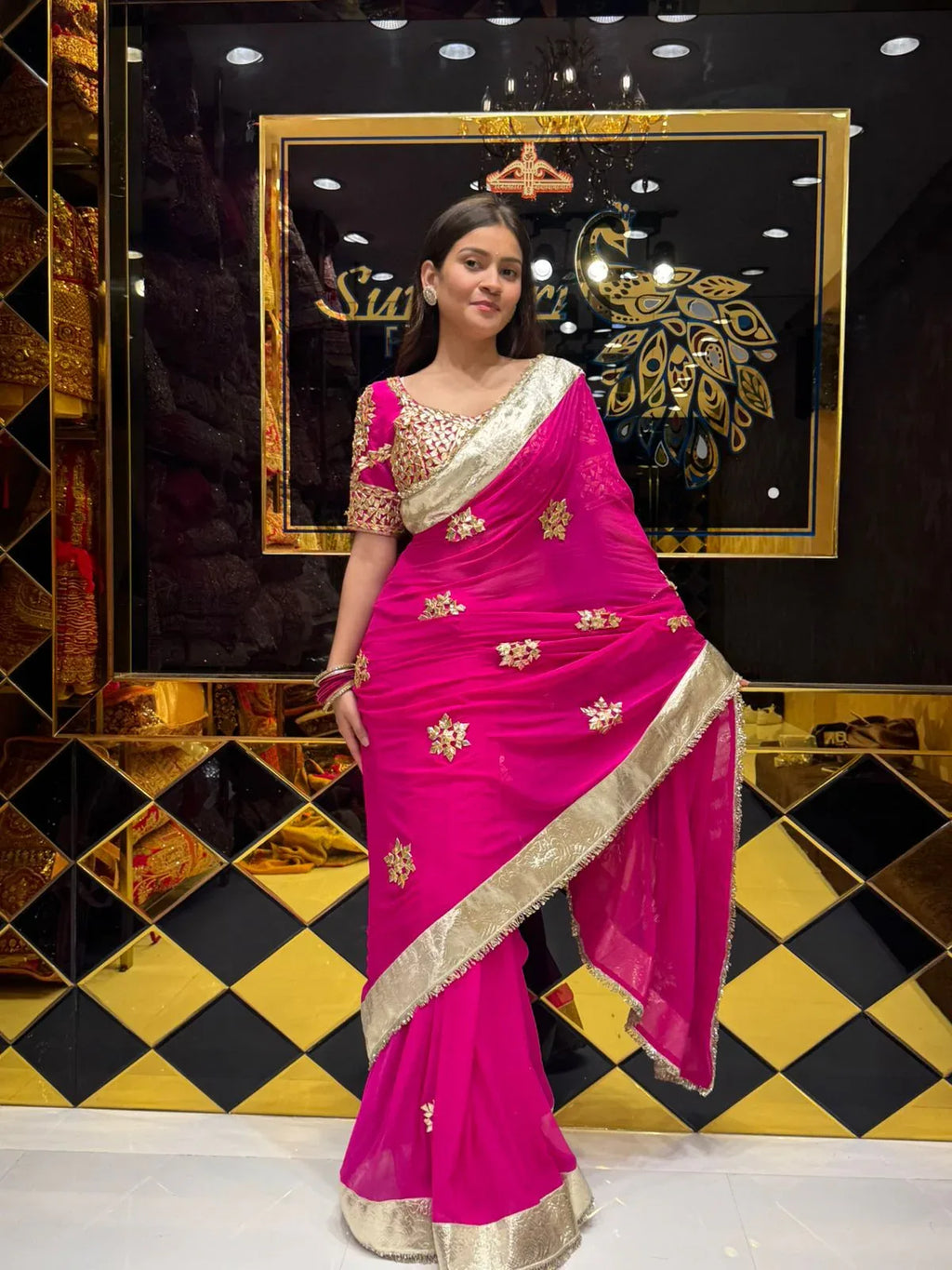 Aangi Blouse Pink Gotapati Saree (174)