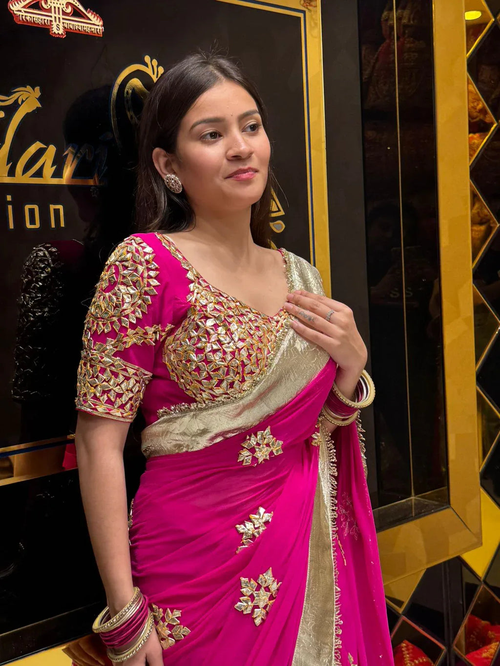 Aangi Blouse Pink Gotapati Saree (174)