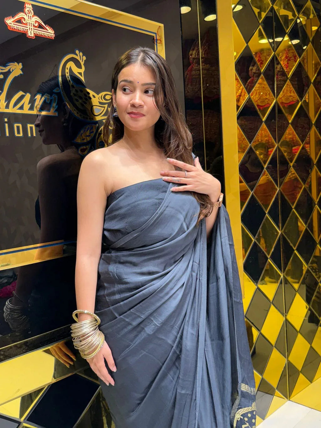 Grey Gajji Silk Zari Weaving Designer Saree (177)