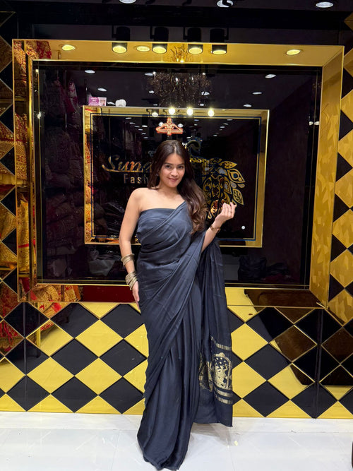 Grey Gajji Silk Zari Weaving Designer Saree (177)