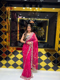 Pink  Colour Pure Chiffon Bandhani Heavy Handwork Saree (178)