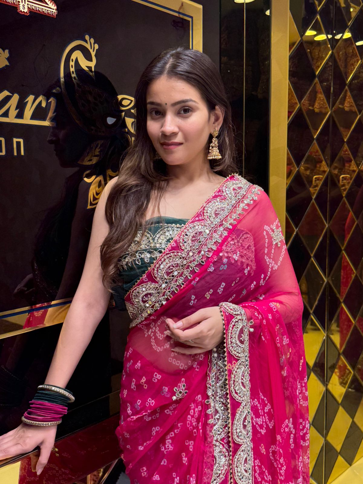 Pink  Colour Pure Chiffon Bandhani Heavy Handwork Saree (178)