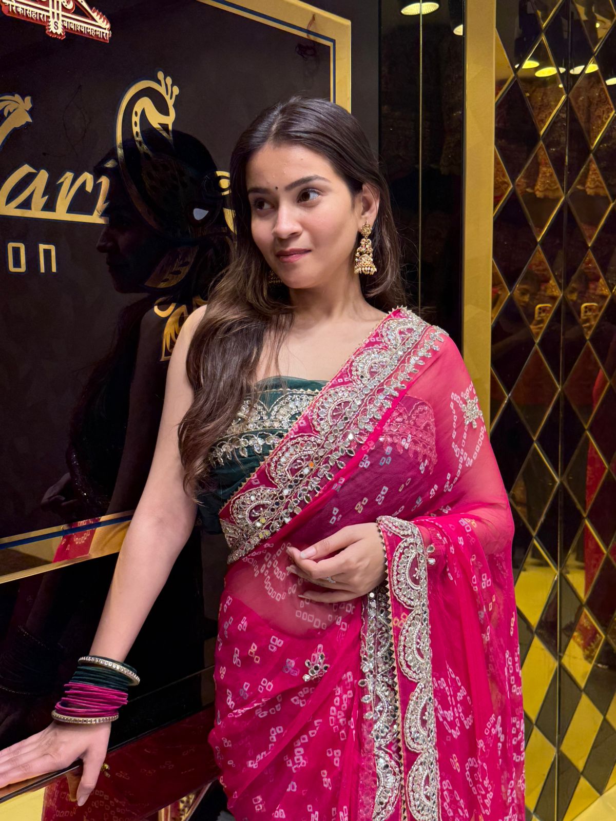 Pink  Colour Pure Chiffon Bandhani Heavy Handwork Saree (178)