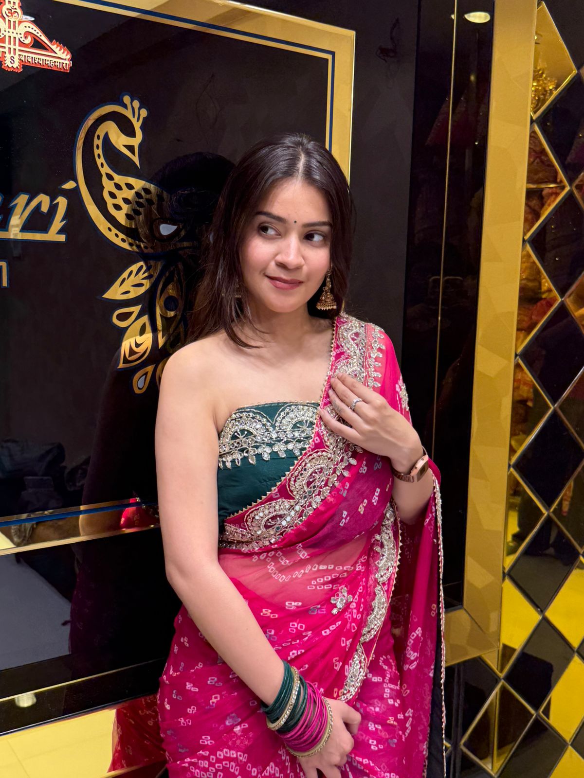 Pink  Colour Pure Chiffon Bandhani Heavy Handwork Saree (178)