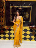 Yellow Premium Khaddi Georgette Handwork saree (181)