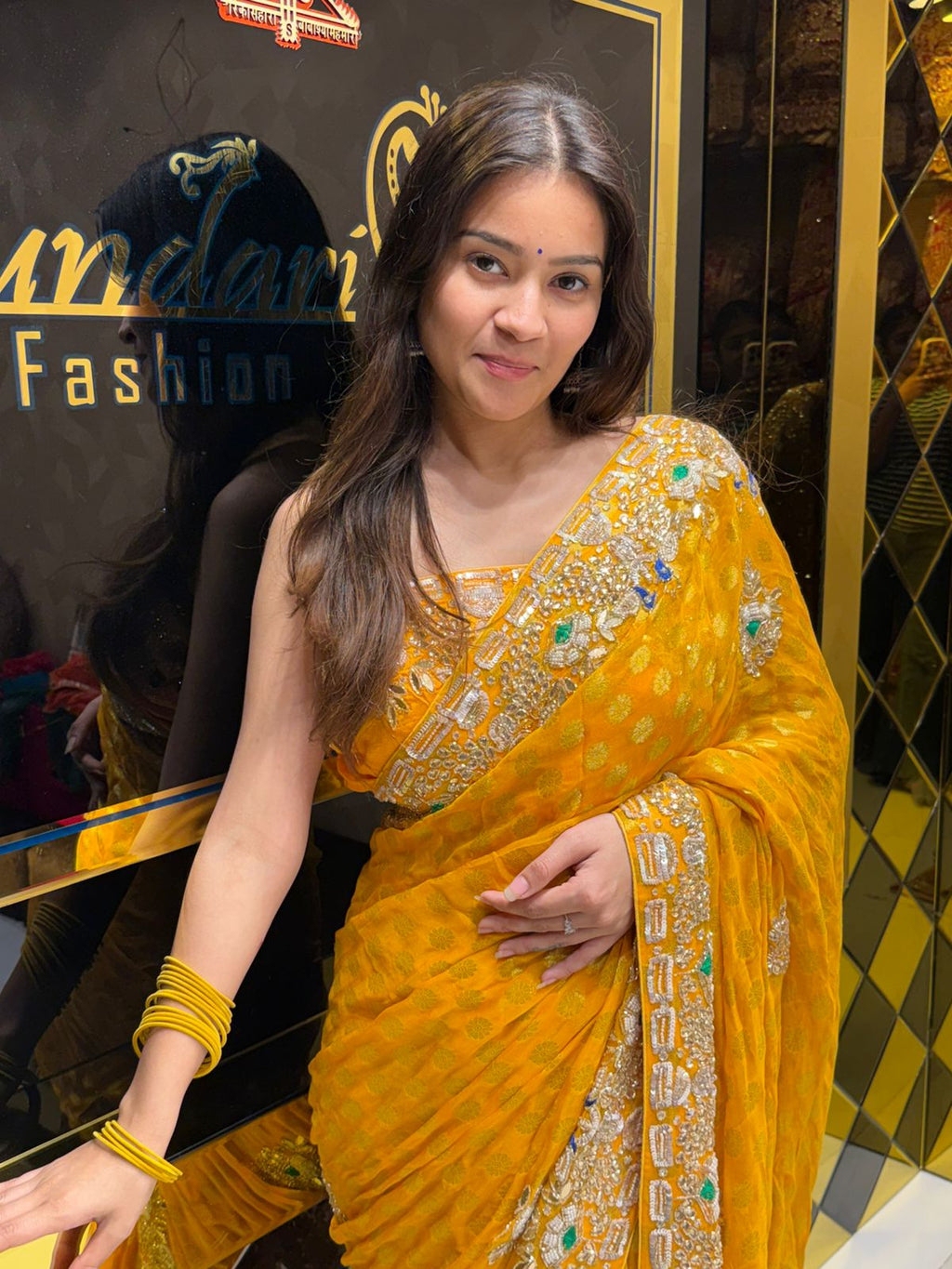 Yellow Premium Khaddi Georgette Handwork saree (181)